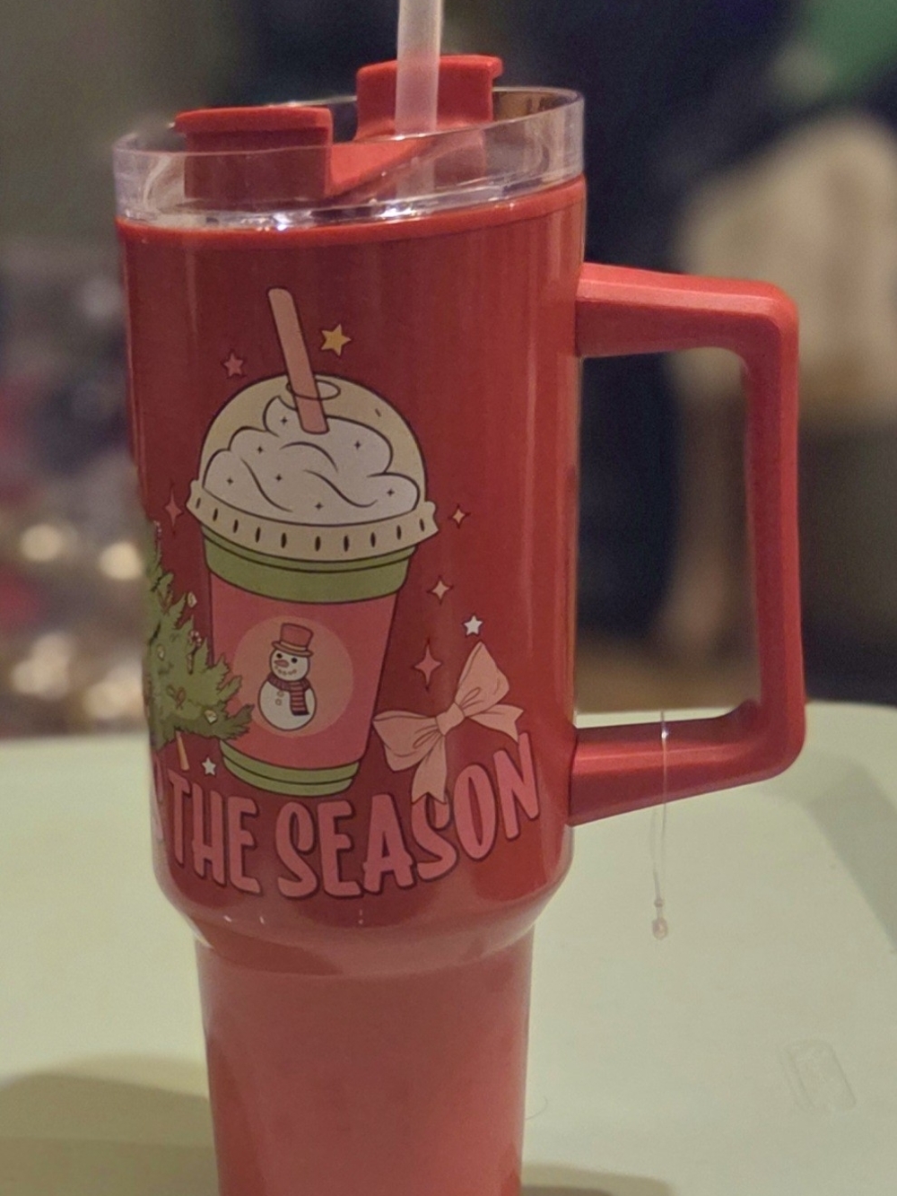 40oz Holiday Red Travel Tumbler with Handle - Seasonal Design